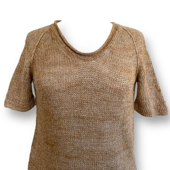 J Crew Womens Linen Sweater XS Brown Open Knit Vneck Coastal Minimalist Pullover - Picture 2 of 6